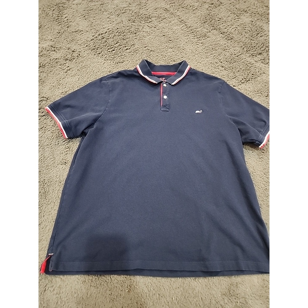 Vinyard Vines Mens Polo Shirt Size L Navy Short Sleeve Cotton American Flag Logo